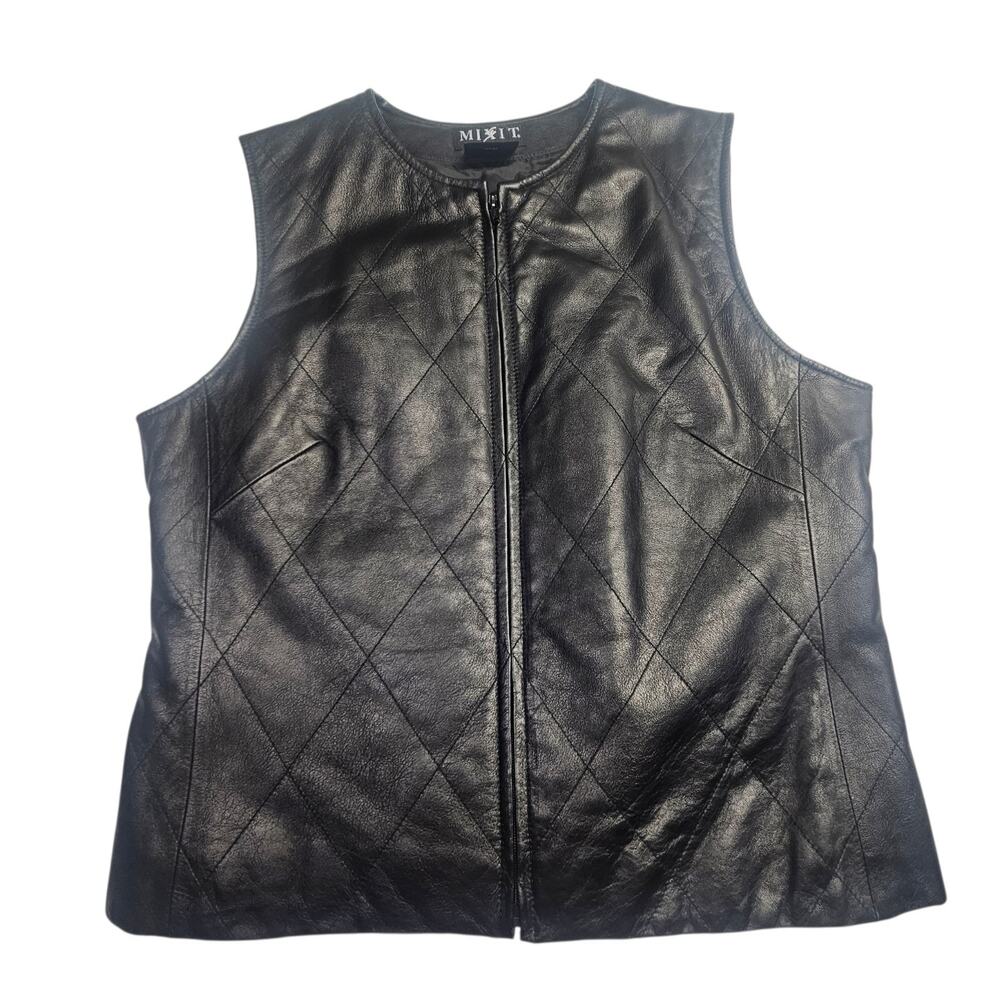 Mixit Black Zippered Front Soft Leather Quilted Vest Sz 12 Biker Moto City Chic